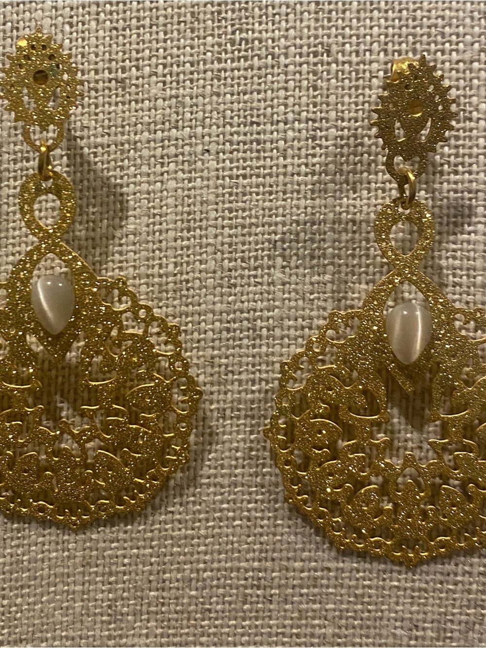 Gold Filigree Drop Earrings with Pearl Accents
